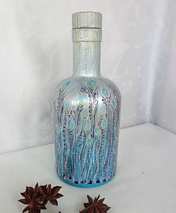 Декоративна інтер'єрна пляшка з авторським розписом "Зимові Березки"