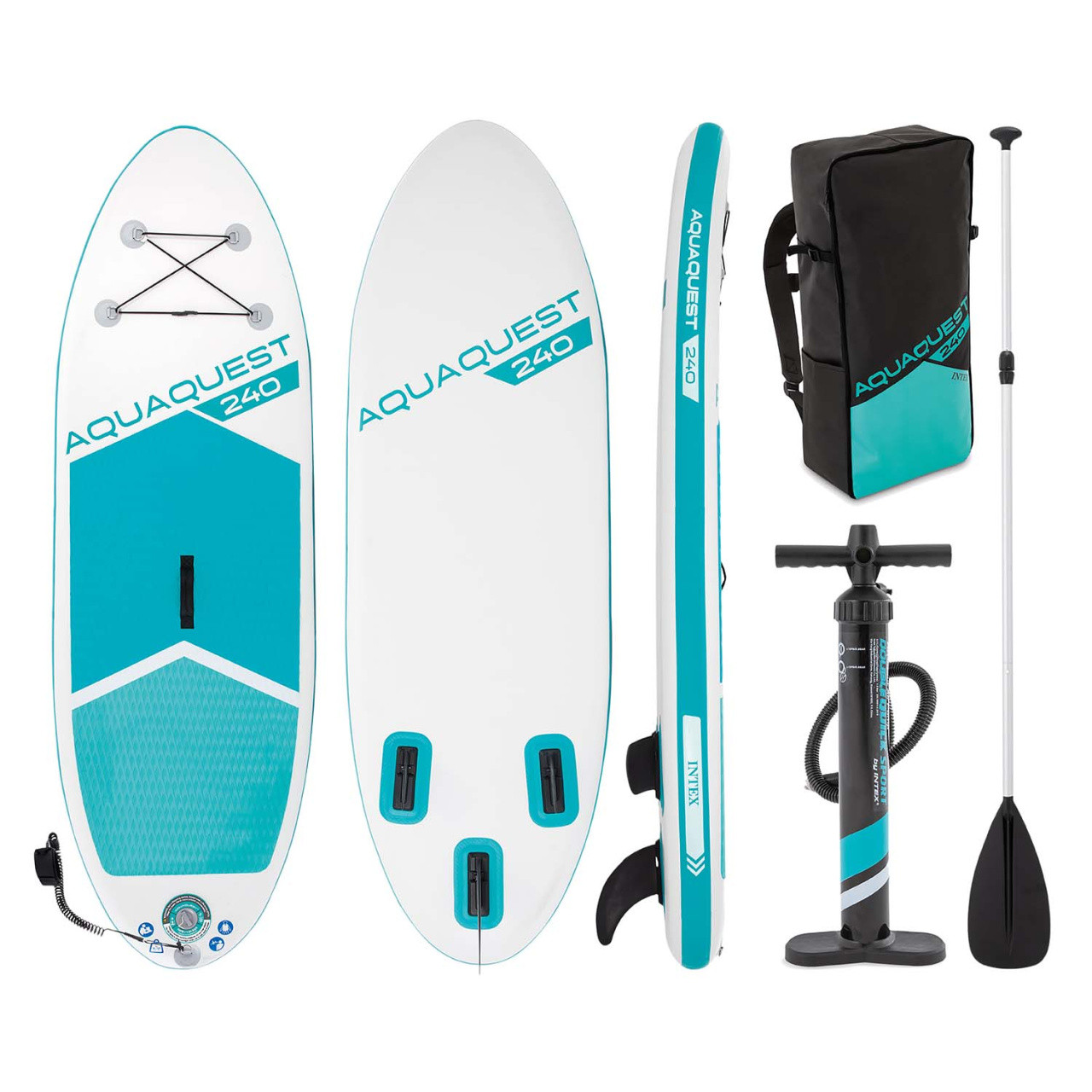 Надувна дошка для серфінгу (SUP-борд) Aqua Quest 240 Intex 68241 (13*76*240 см., весло, ліш, насос, сумка, до 120 кг.) [Склад