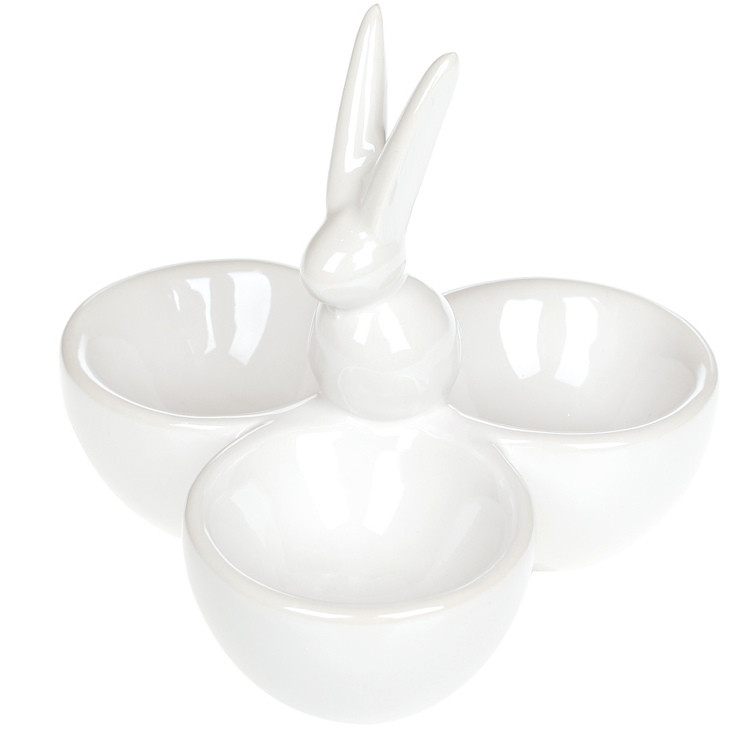 Підставка для 3-х яєць керамічна Кролик, колір - білий перламутр