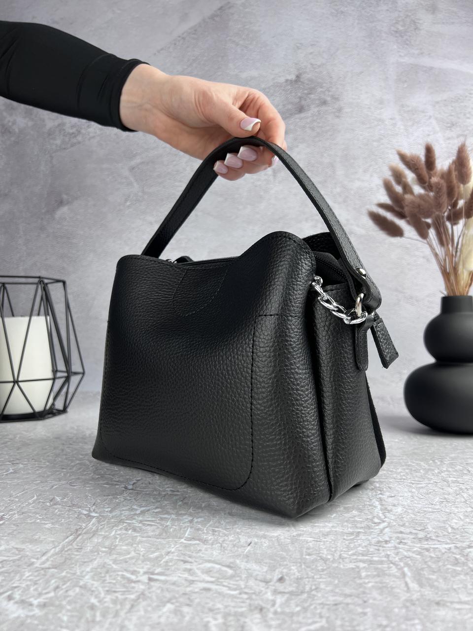 Кожаная женская сумка Zara черная женская замшевая сумочка на плечо в подарочной упаковке - фото 8 - id-p2073030279