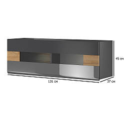 Навісна шафка вітрина Toledo 131 см антрацит глянсовий та дуб градсон у вітальню