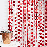 Шторка для фотозони з дощику (фольгована) Серця | Червоний 1х2м | День святого Валентина