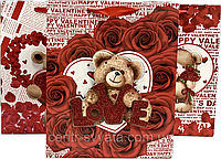Подарочный пакет "Мишка с сердцем" с глиттером и апликацией 32х26х10 см, микс 4 шт