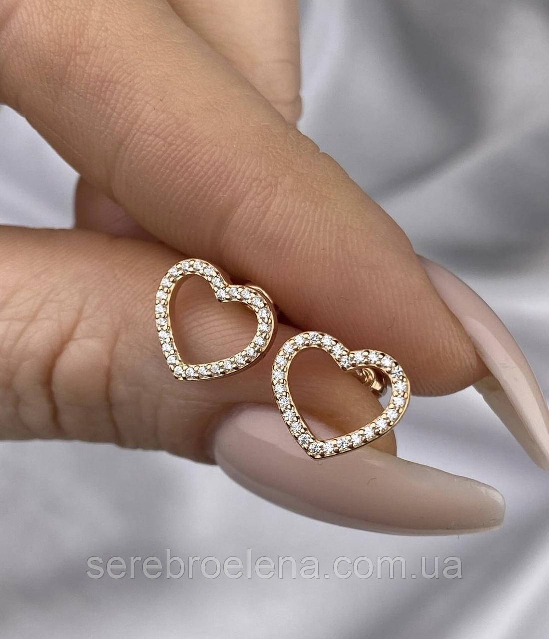 Срібні сережки сердечки з позолотою 1212.10п, фото 1