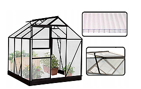 Теплиця, парник з полікарбонату 250 х 190 х 195 см, алюмінієвий чорний каркас Bass Polska 85946-B
