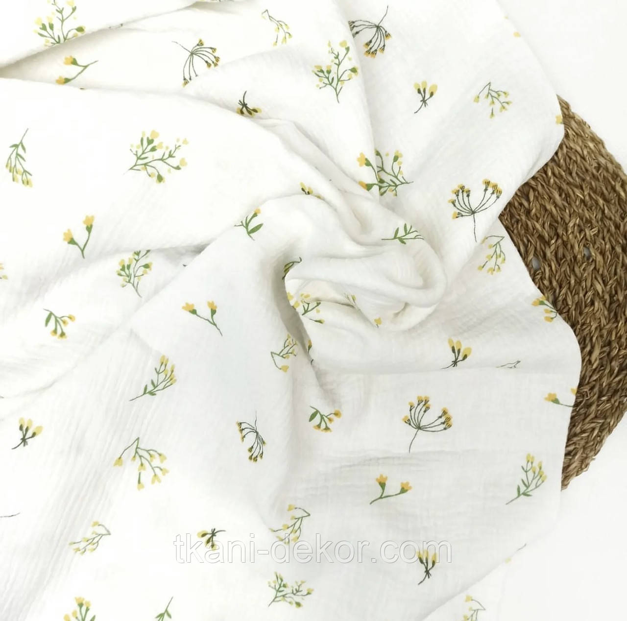 Муслін (жатка 1,35 м) польові жовті квіти на молочному, (0,45*135см), фото 1