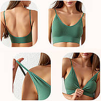 Труси та топ Lesko 1608# Хакі XL 85 ABC безшовний комплект жіночої білизни в рубчик 2 шт., фото 4