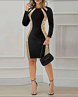 Красивое Женское платье Ткань: креп-дайвинг+паэтка Цвет: черный Размер: 42-44, 46-48, 50-52