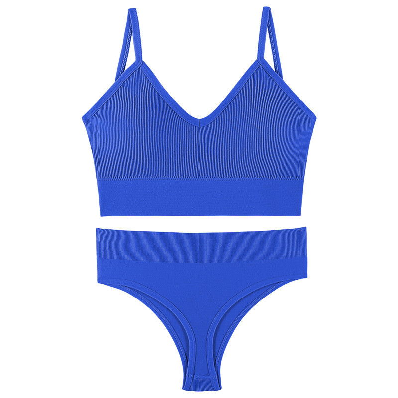 Труси та топ Lesko 1608# Синій XL 85 ABC у рубчик комплект жіночої білизни 1 шт., фото 1