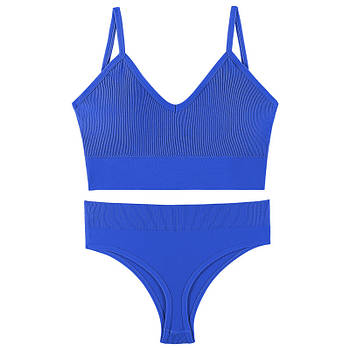 Труси та топ Lesko 1608# Синій XL 85 ABC у рубчик комплект жіночої білизни 1 шт.