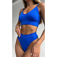 Труси та топ Lesko 1608# Синій XL 85 ABC у рубчик комплект жіночої білизни 1 шт., фото 2