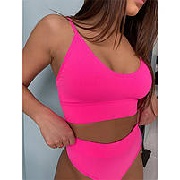 Комплект жіночої білизни Lesko 1608# Рожевий електрик M 70/75 ABC у рубчик труси та топ 9 шт., фото 3