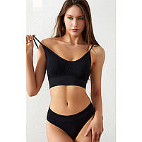 Труси та топ у рубчик Lesko 1608# Чорний L 80 ABC безшовний комплект жіночої білизни 14 шт., фото 2