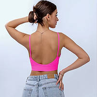 Топ жіночий у рубчик Lesko 08WX# Рожевий електрик M 70/75 ABC з нерегульованими бретелями 4 шт., фото 6