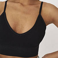 Топ жіночий у рубчик Lesko 08WX# L 80 ABC Чорний з нерегульованими бретелями знімні чашечки 8 шт., фото 2