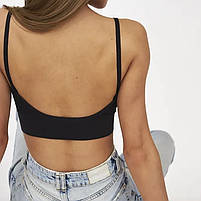 Топ жіночий у рубчик Lesko 08WX# L 80 ABC Чорний з нерегульованими бретелями знімні чашечки 8 шт., фото 3