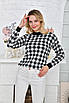 В'язаний светр зі стильним принтом в квадратик в кофейному кольорі, фото 6