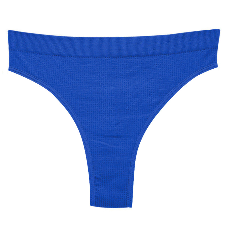 Жіночі безшовні трусики Lesko A66# Синій L стринги в рубчик спідня білизна 3 шт., фото 1