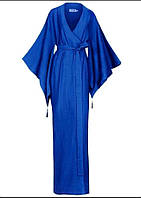 Халат-кімоно Garna з віскози довгий на запах у японському стилі з поясом Синій "Хокку Електрик"
