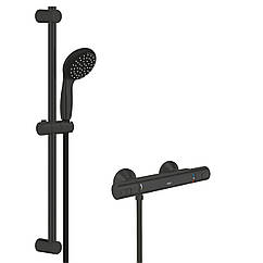 Змішувач для душу із термостатом GROHE Precision Start чорний латунь з душовим набором UA303908T1