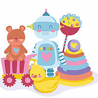 Картина за номерами Strateg ПРЕМІУМ Дитячі іграшки з лаком та з рівнем розміром 30х30 см (ES-0847) PL-00041103