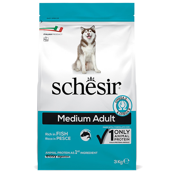 Schesir Dog Medium Adult Fish Шезір Дорослий СЕРЕДНІХ РИБА сухий монопротеїновий корм для собак середніх порід 3кг, фото 1