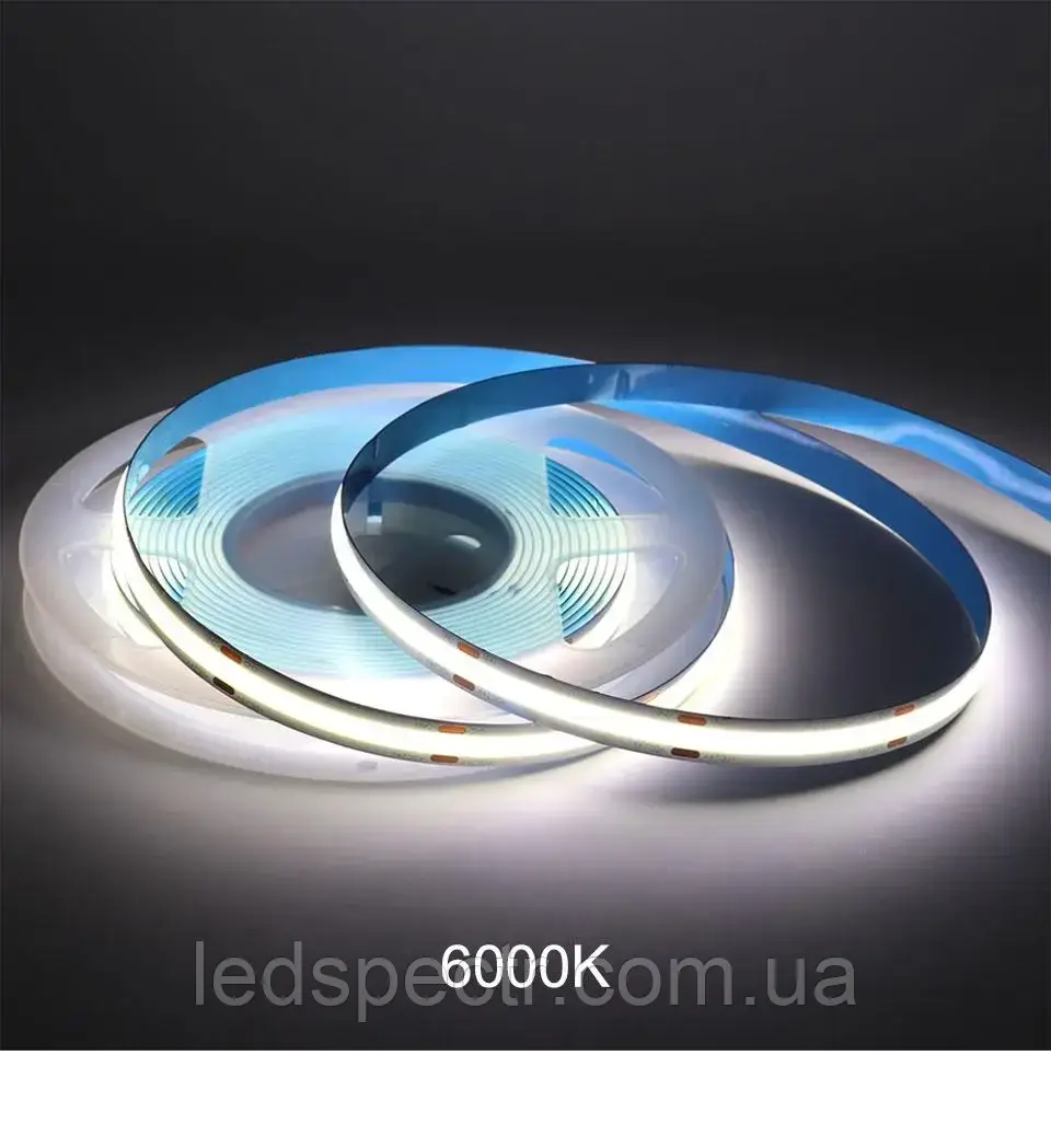Світлодіодна стрічка COB 12V 6000к холодний білий