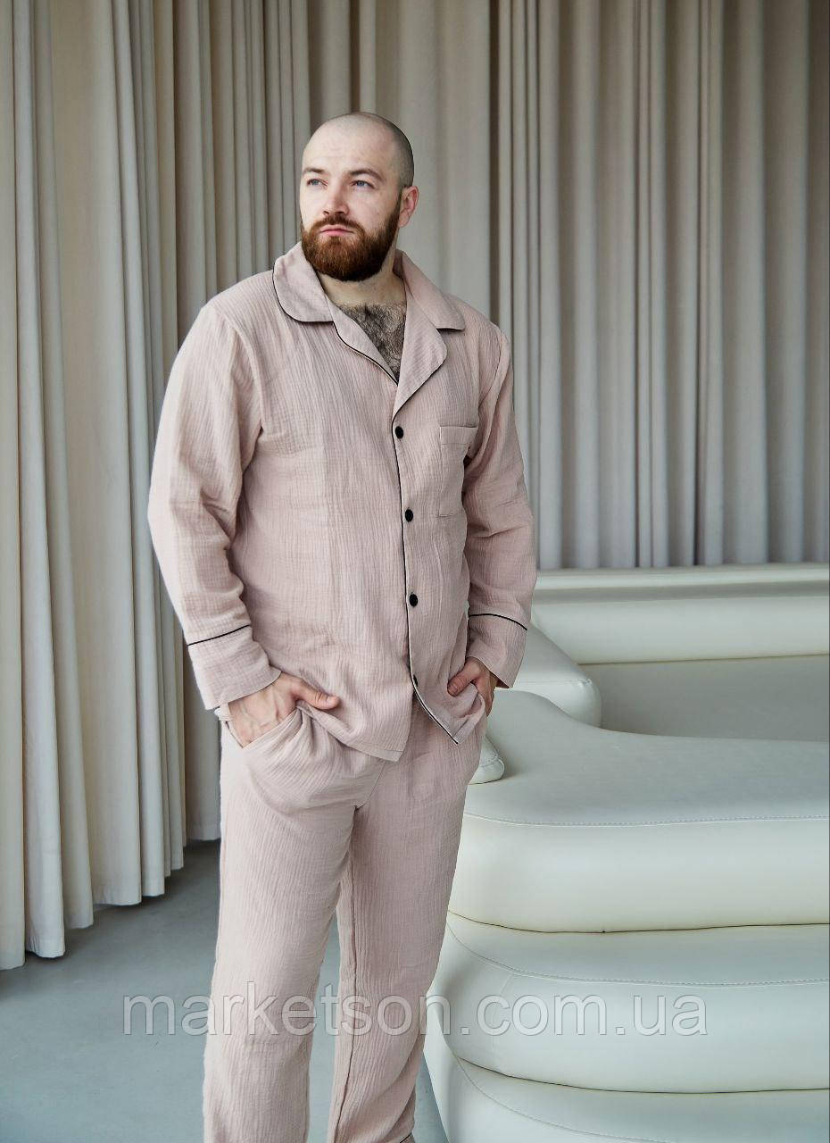 Чоловіча піжама муслінова домашній костюм р.M.L,XL,2XL