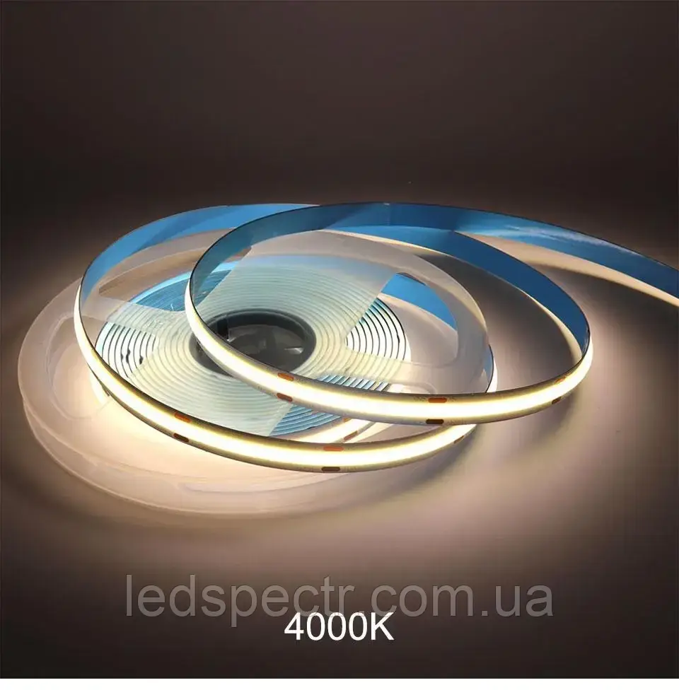 Світлодіодна стрічка COB 12V 4500к нейтральний білий, фото 1
