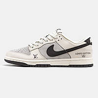 Мужские кроссовки Nike SB Dunk Low x Louis Vuitton Grey Black, кожаные кроссовки найк сб данк лов луи виттон