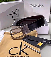 Кожаный ремень мужской двухсторонний Calvin Klein черный пояс из натуральной кожи в подарочной упаковке