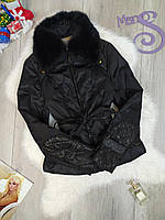 Женская куртка De'lizza еврозима с натуральным мехом черная Размер S