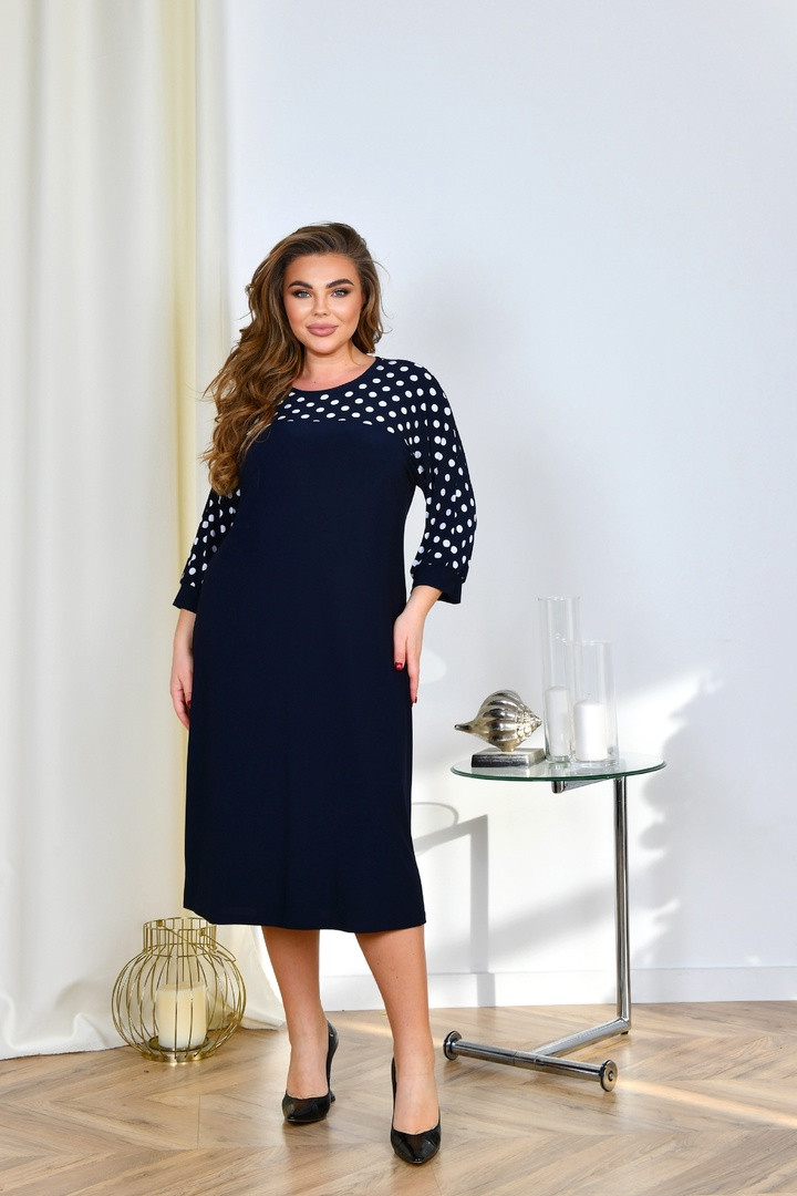 Класична сукня прямого силуету з круглим вирізом, зі стрейч трикотажу, фото 1