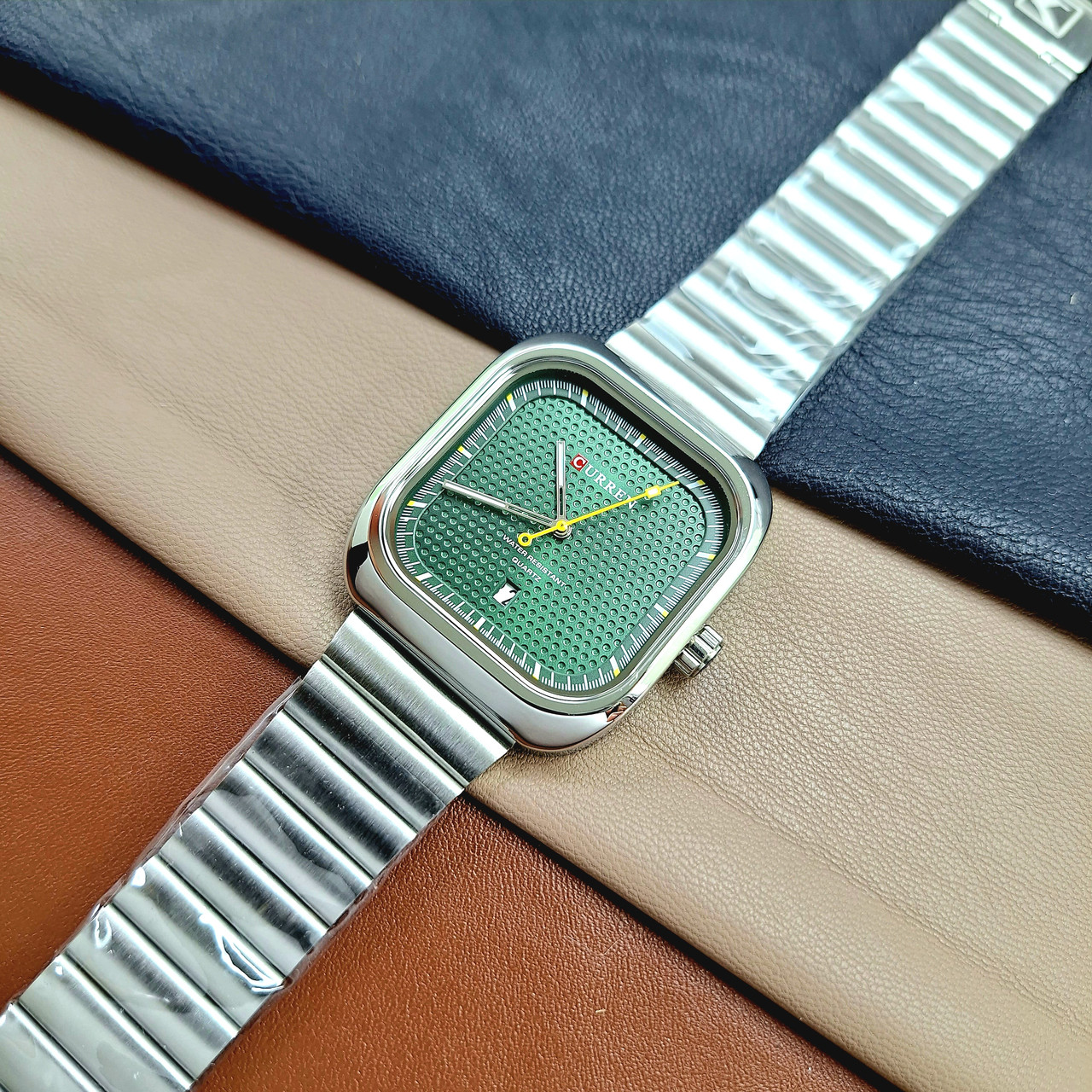 Чоловічий класичний кварцовий стрілковий наручний годинник Curren 8460 Silver-Green