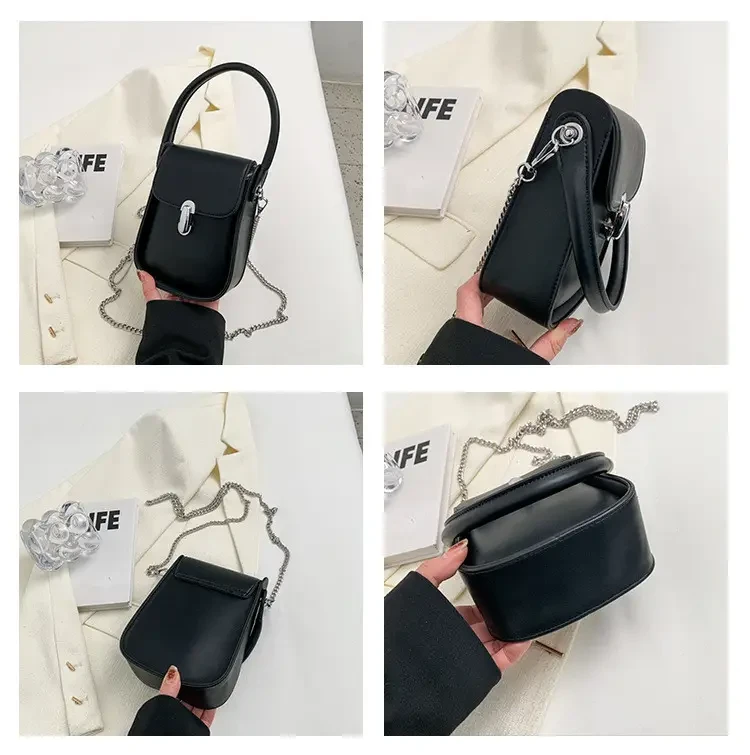 Сумка жіноча через плече на ланцюжку 18*13*6см еко-шкіра чорна (5-0188)