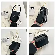 Сумка жіноча  через плече на ланцюжку  18*13*6см еко-шкіра чорна (5-0188)