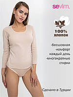 Лонгслів жіночий Sevim бежева, арт.150 (бавовна, фасон горловини круглий)