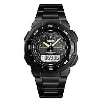 Мужские кварцевые наручные часы  Skmei 1370 BKWT  с комбинированной индикацией