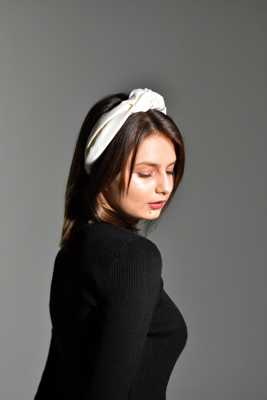 Обруч для волос MyScarf белый one size атлас з узлом вверху, фото 1