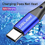 Кабель USB Type-C - USB (3m) провід швидкого заряджання для телефону USLION US0175BE.3 Синій, фото 2