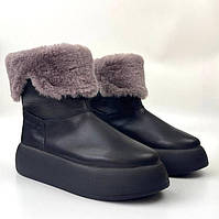 Женские угги ботинки луноходы кожаные черные зимняя теплая обувь на меху COSMO Shoes Freedom Leather