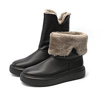 Угги женские кожаные черные ботинки зимняя теплая обувь на меху COSMO Shoes Freedom Black Leather