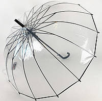 Прозора парасолька-тростина жіночий напівавтомат з 16 спицями чорний