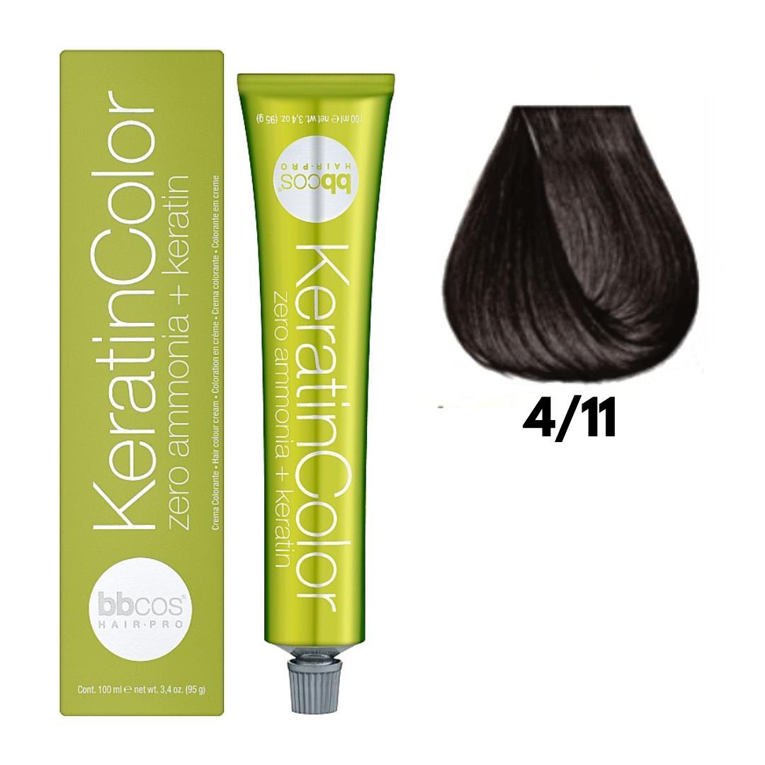 Крем-фарба безаміачна для волосся BBCos Keratin Color №4.11 Chestnut Natural Intense Ashy 100 мл