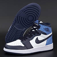 Мужские кроссовки  Nike Air Jordan 1 Retro High, Найк Аир Джордан (Джордани), кожа, синий, белый,