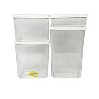 Набір пластикових кухонних боксів 4шт HOBI BOX, прозорий з білою кришкою SNMZ, фото 3