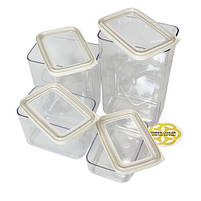 Набір пластикових кухонних боксів 4шт HOBI BOX, прозорий з білою кришкою SNMZ, фото 2