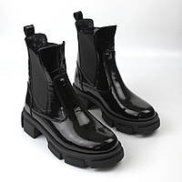 Лаковые челси черные кожа женская обувь зимняя демисезонная COSMO Shoes New Chelsea Black Lac