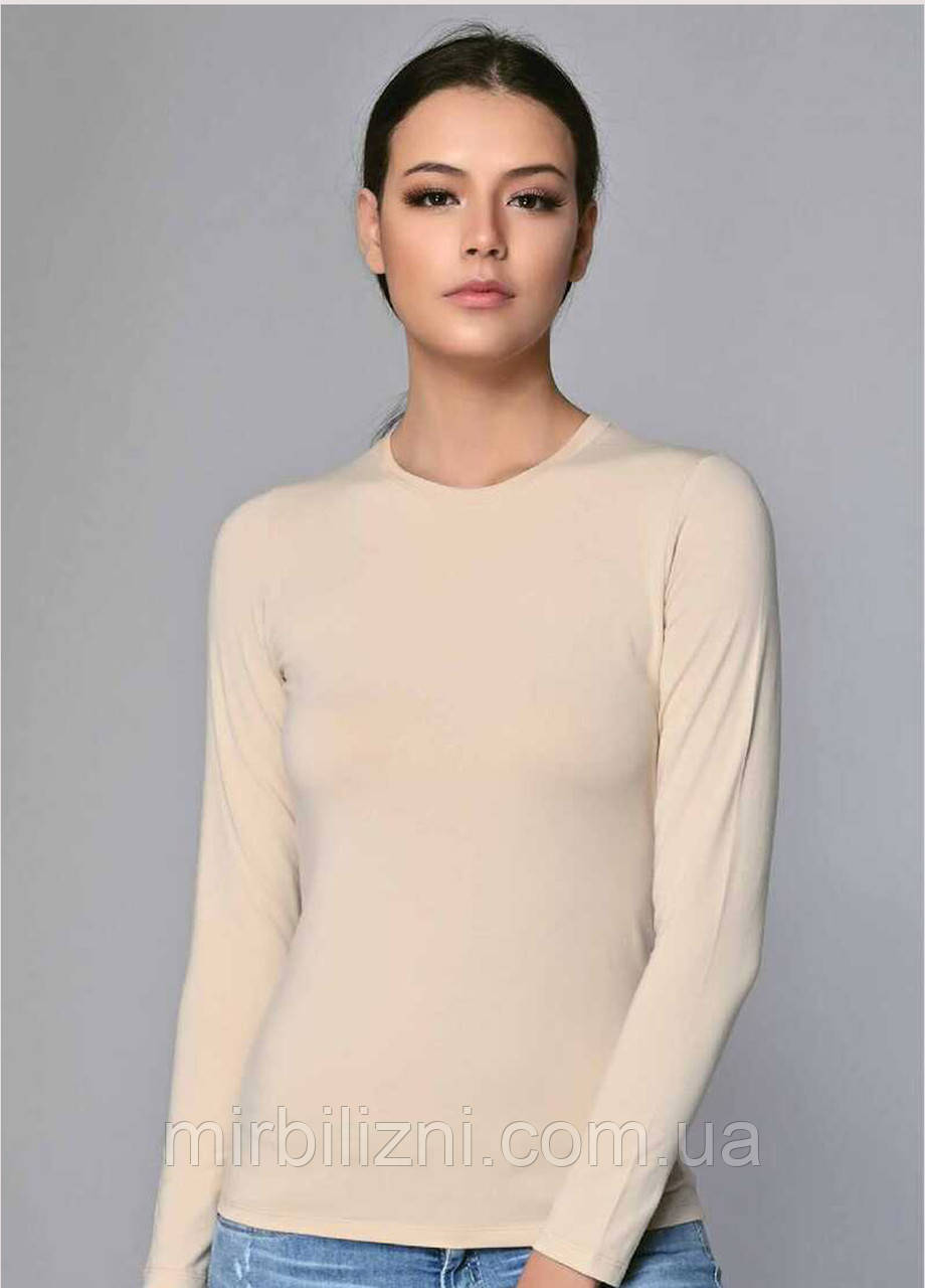 Лонгслів жіночий Sevim бежевий, арт.2756 (бавовна, фасон горловини круглий)