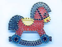 Набор креативного творчества String Art Лошадь скакун 20*15 см изонить из ниток стринг-арт с гвоздями молоток